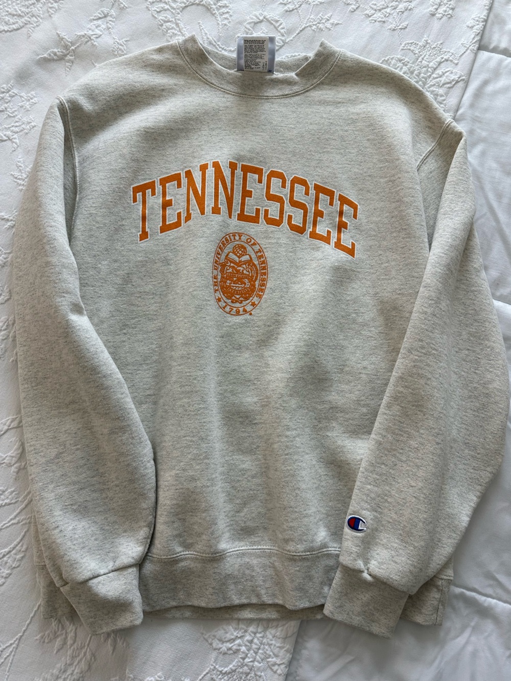Champion Gray Crewneck Sweatshirt with Orange Tennessee Print
